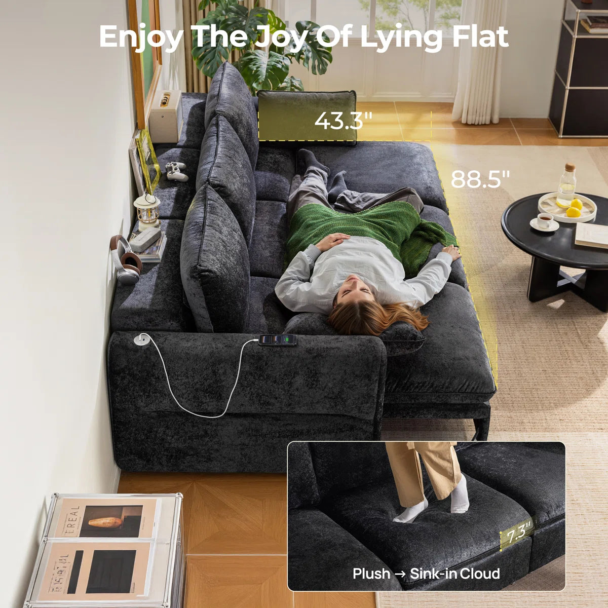 Glide Power Recliner Sofa Bed | 3-Seater Black Motorized Sofa, image 5