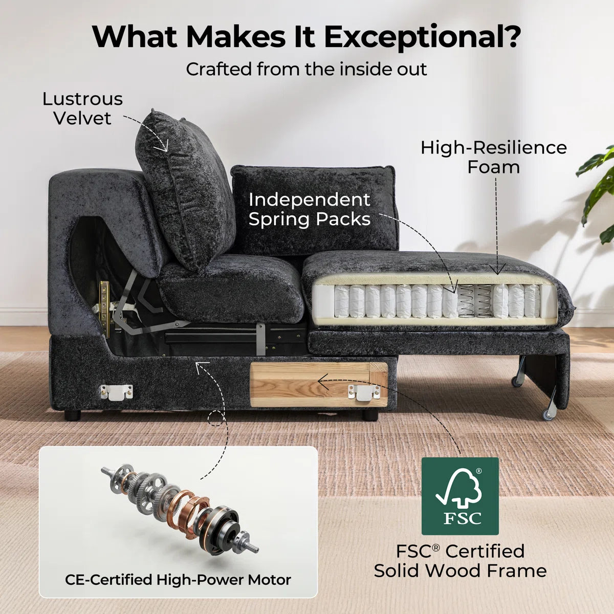 Glide Power Recliner Sofa Bed | 3-Seater Black Motorized Sofa, image 6