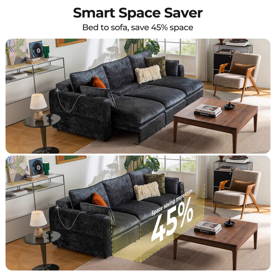 Glide Power Recliner Sofa Bed | 3-Seater Black Motorized Sofa, image 7