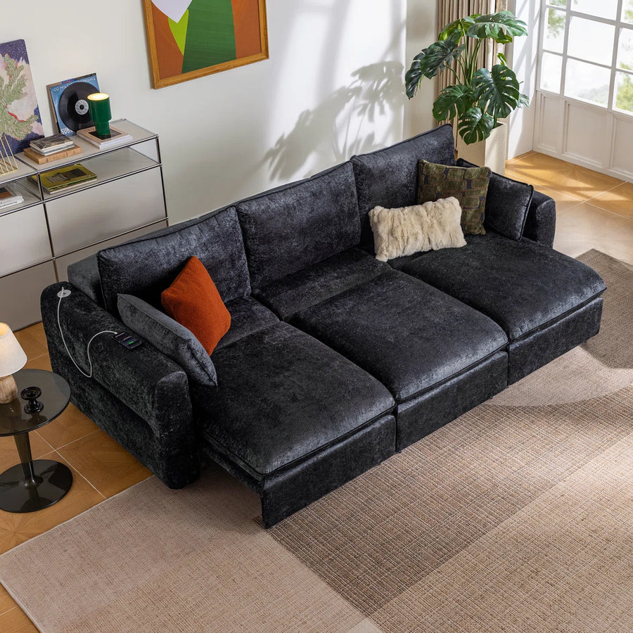 Glide Power Recliner Sofa Bed | 3-Seater Black Motorized Sofa, image 11