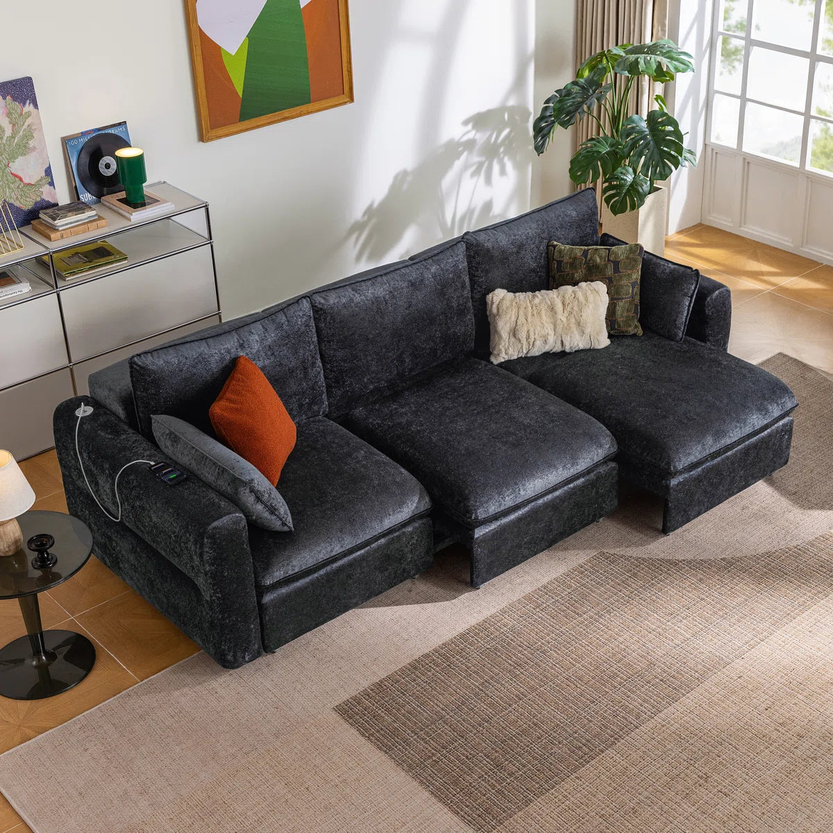 Glide Power Recliner Sofa Bed | 3-Seater Black Motorized Sofa, image 2