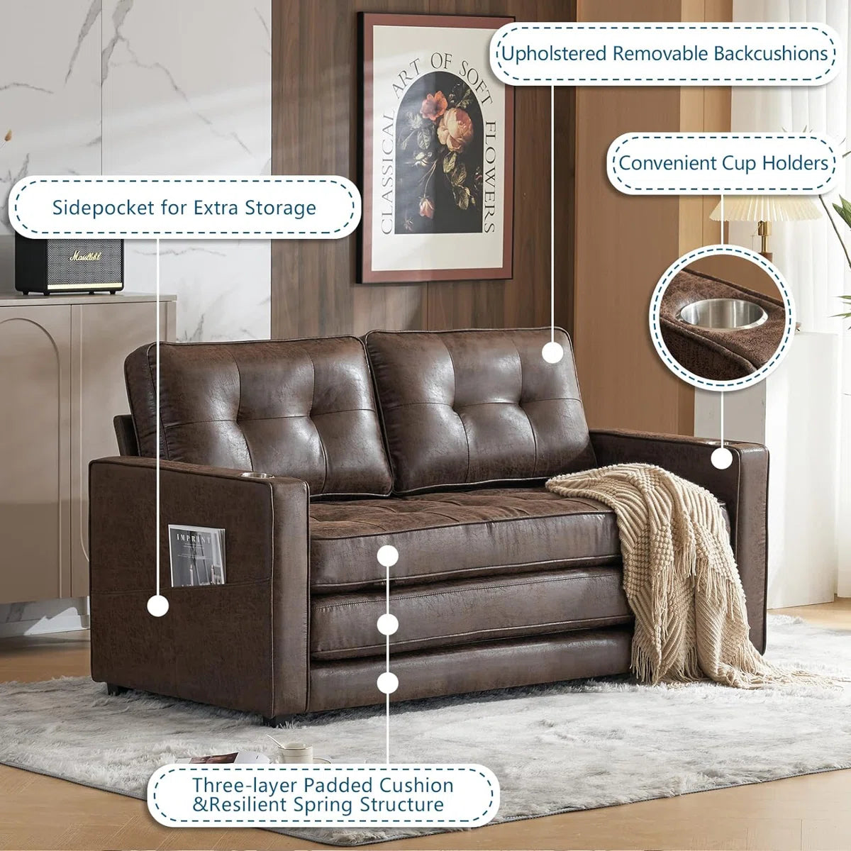 Baxter Convertible Leatherite Sofa, image 2