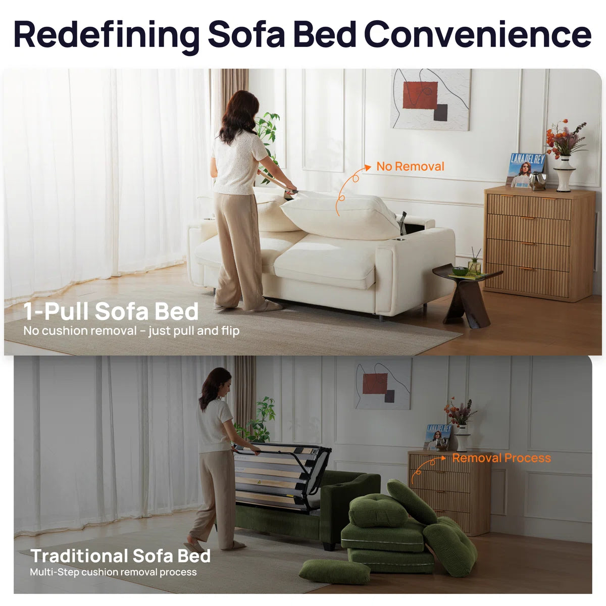 Viora Smart Pull-Out Sofa Bed with USB & Mattress, image 6