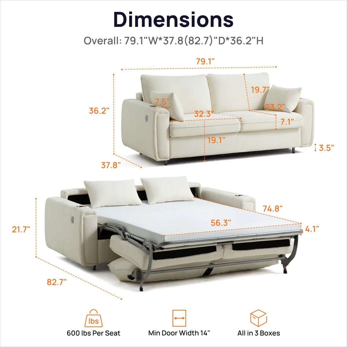 Viora Smart Pull-Out Sofa Bed with USB & Mattress, image 10