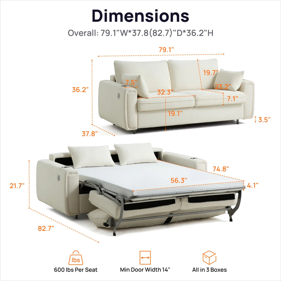 Viora Smart Pull-Out Sofa Bed with USB & Mattress, image 10