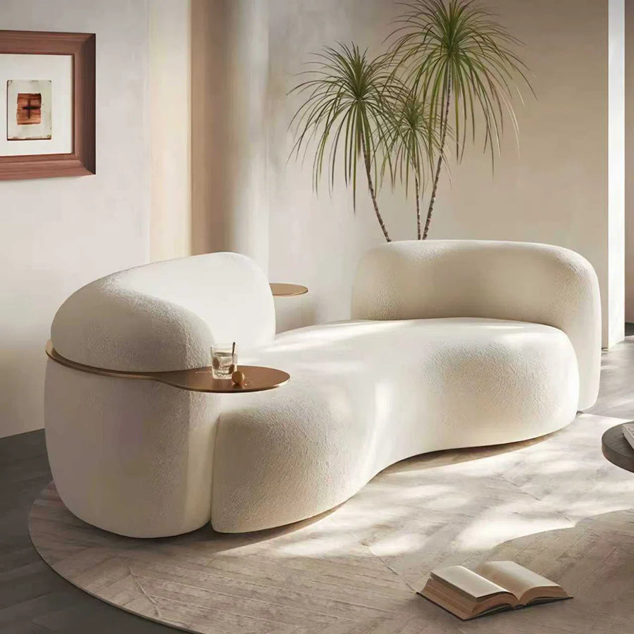 Curved Modern Sofa with Built-in Gold Tray, 102" Long, 3-Seater for Apartments and Small Homes – No Assembly Required