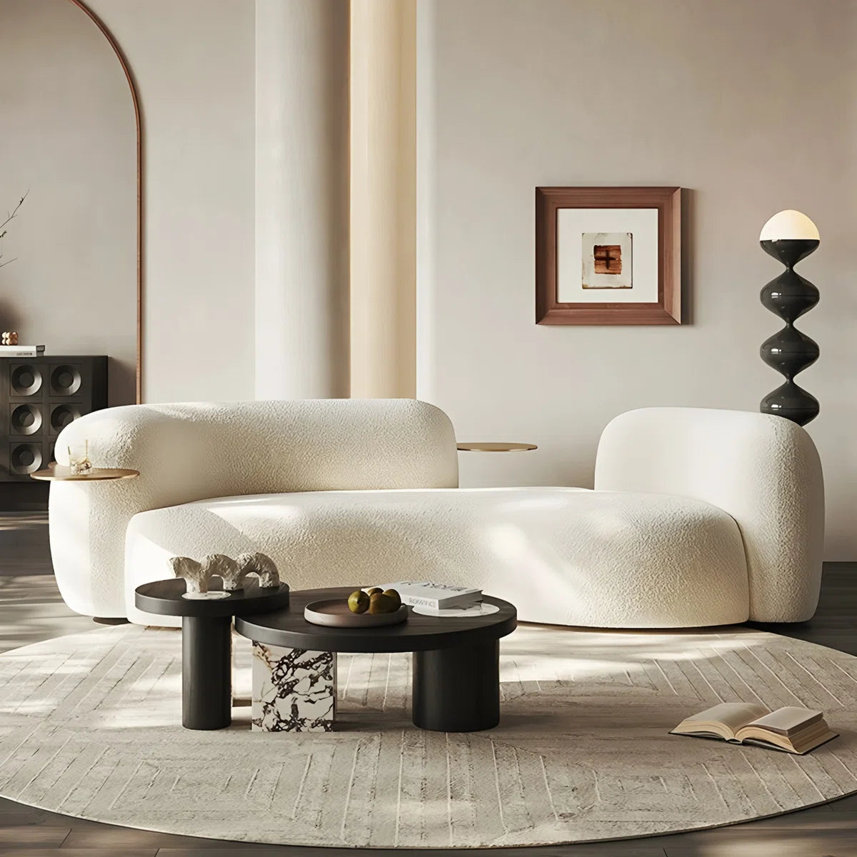 Curved Modern Sofa with Built-in Gold Tray, 102" Long, 3-Seater for Apartments and Small Homes – No Assembly Required, image 4