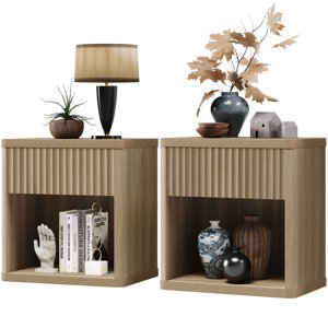 Bed Edge Modern Wooden Nightstand with Wave Panel Drawer & Open Shelf, image 3