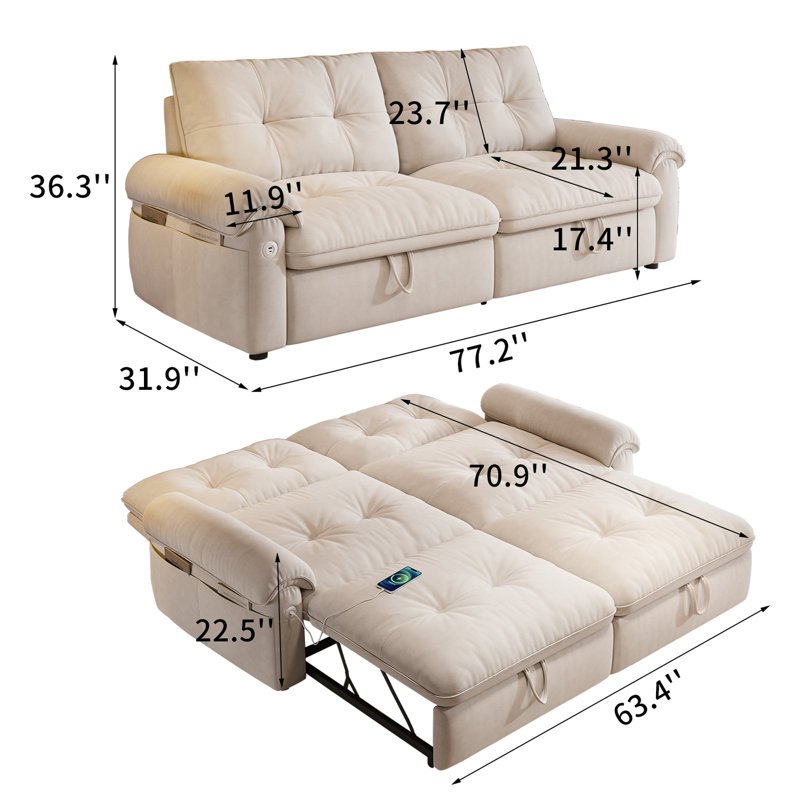 Nero Extendable Sofa Bed with Pocket Storage & USB Charging, image 2