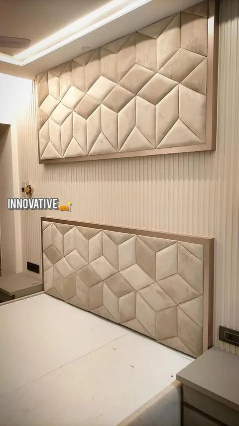 Cream bed back panel with a raised diamond pattern