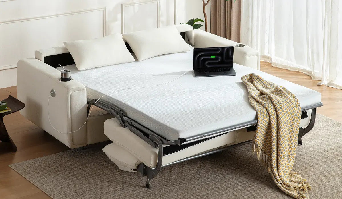 The same sofa bed opened out into a bed